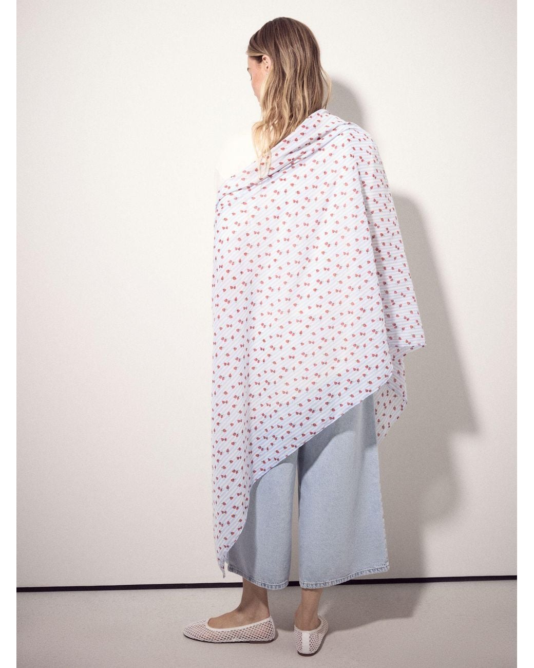 Next White Striped Strawberry Lightweight Scarf