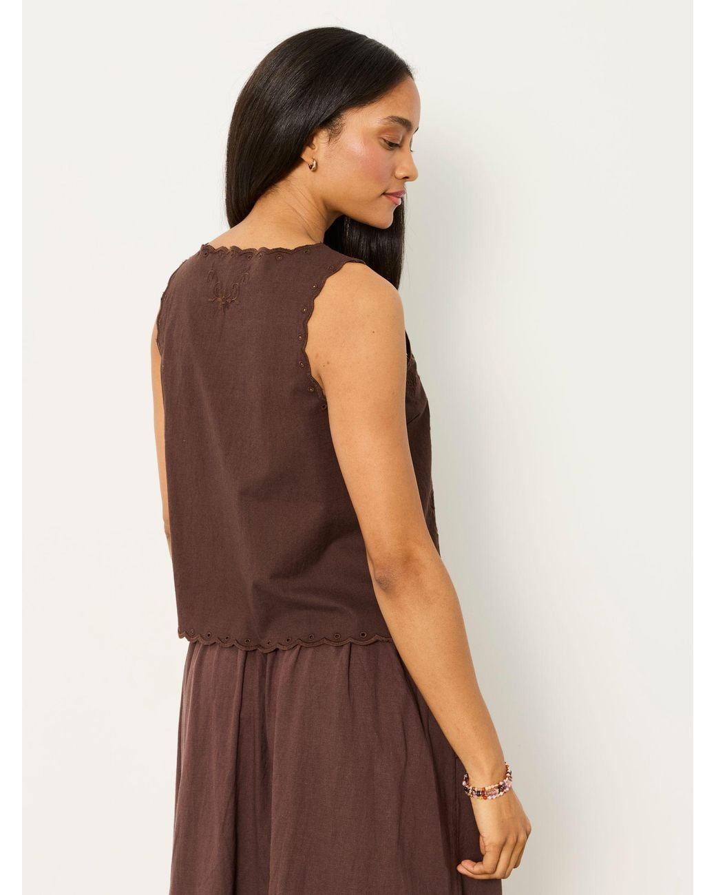 FatFace Brown Becky Petite Embroidered Waistcoat