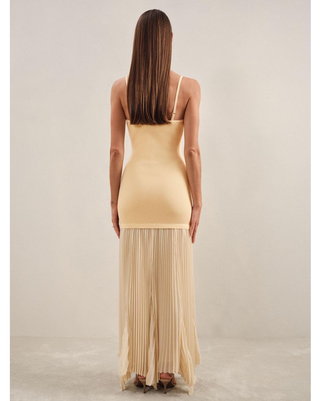 【海外限定】REISSドレス☆Milana Pleated Skirt Ribbed Midi Dr Reiss Milana - Yellow Pleated Skirt Ribbed Midi Dress, Us 14