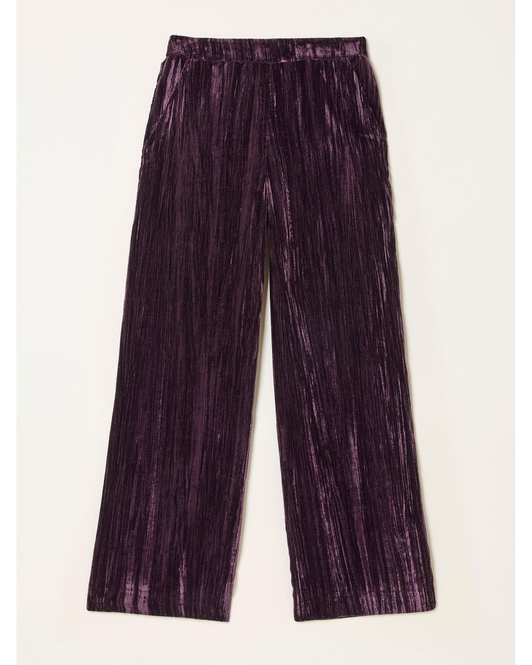 FatFace Purple Hetty Wide Leg Crinkle Velvet Trousers