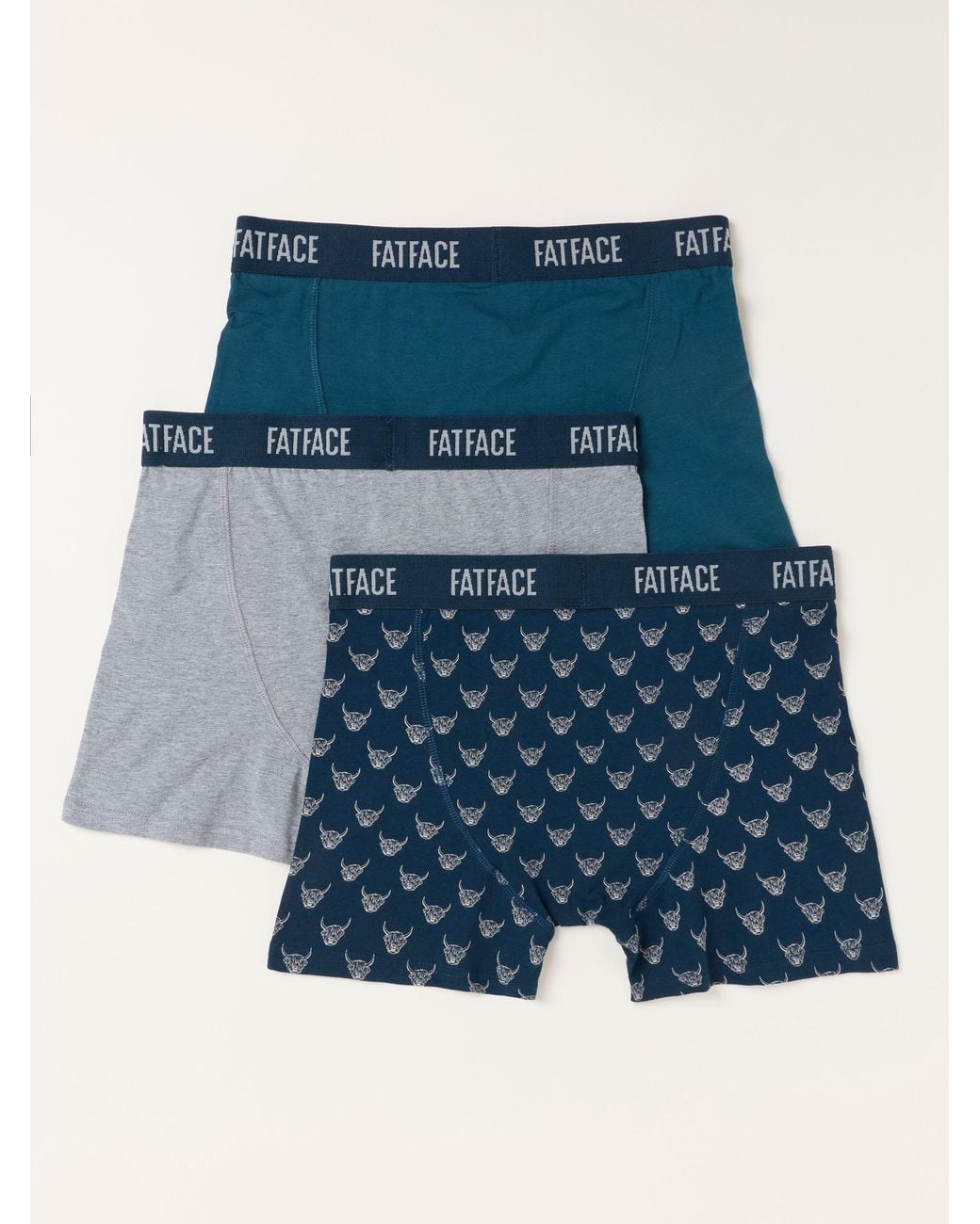 FatFace Blue 3 Pack Highland Cow Boxers for men