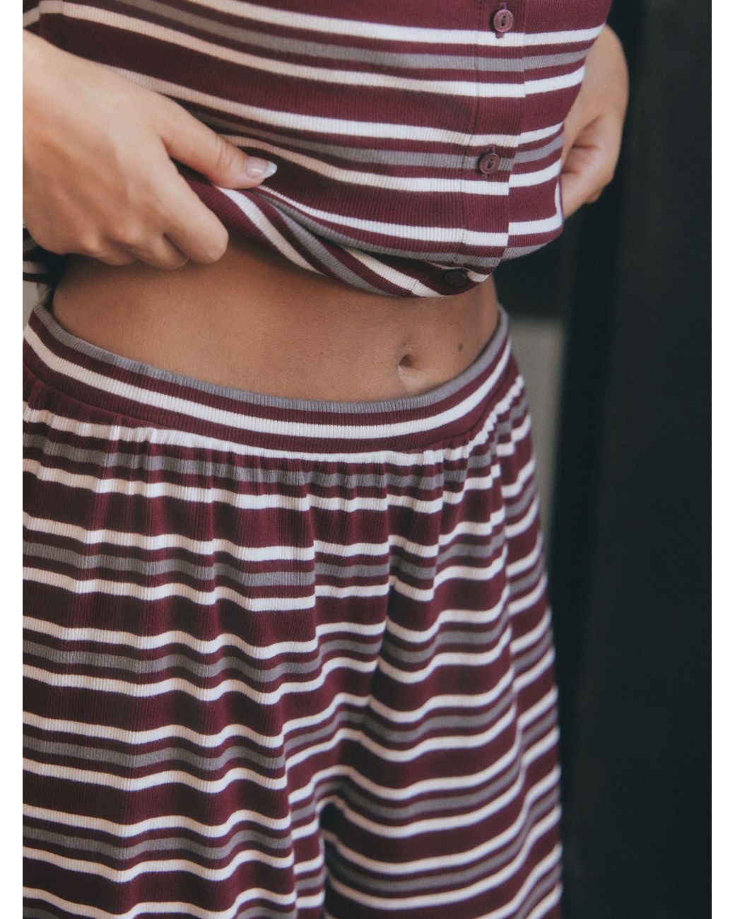 Self Brown Burgundy Long Sleeve Button Through Pyjamas