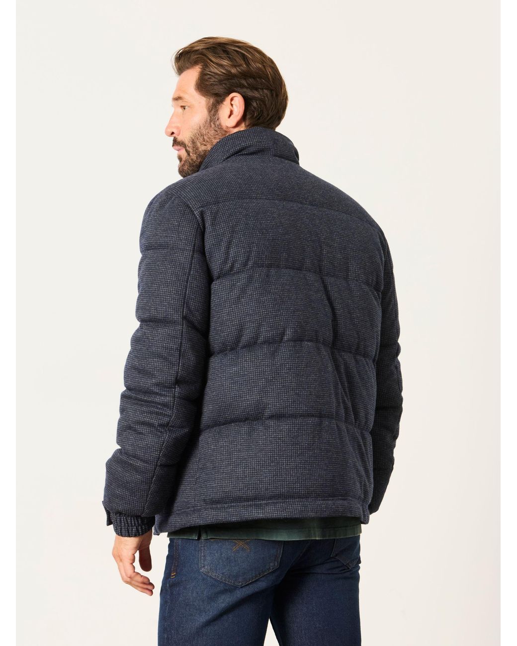 FatFace Gray Micro Check Padded Jacket for men