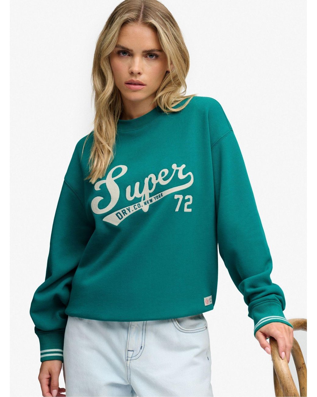 Superdry Green Varsity Script Loose Crew Sweat Top