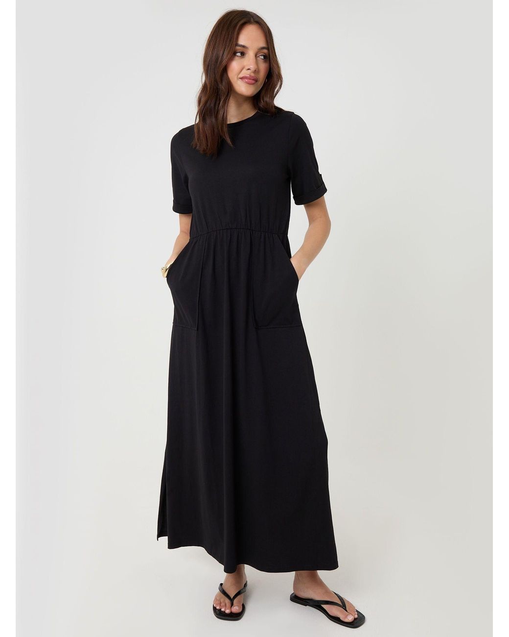 Threadbare Crew Neck Jersey Midi Dress With Patch Pockets in Blue | Lyst
