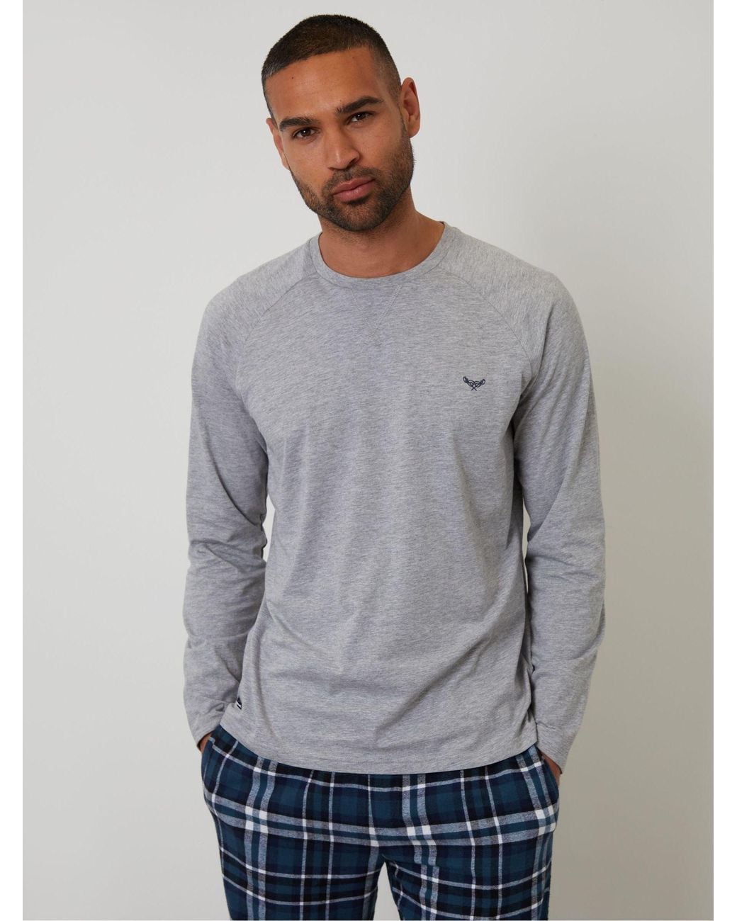 Threadbare Gray Blend Long Sleeve Pyjamas Set for men