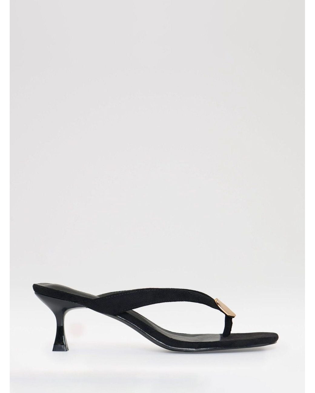 Threadbare Black Toe Post Kitten Heel Sandals