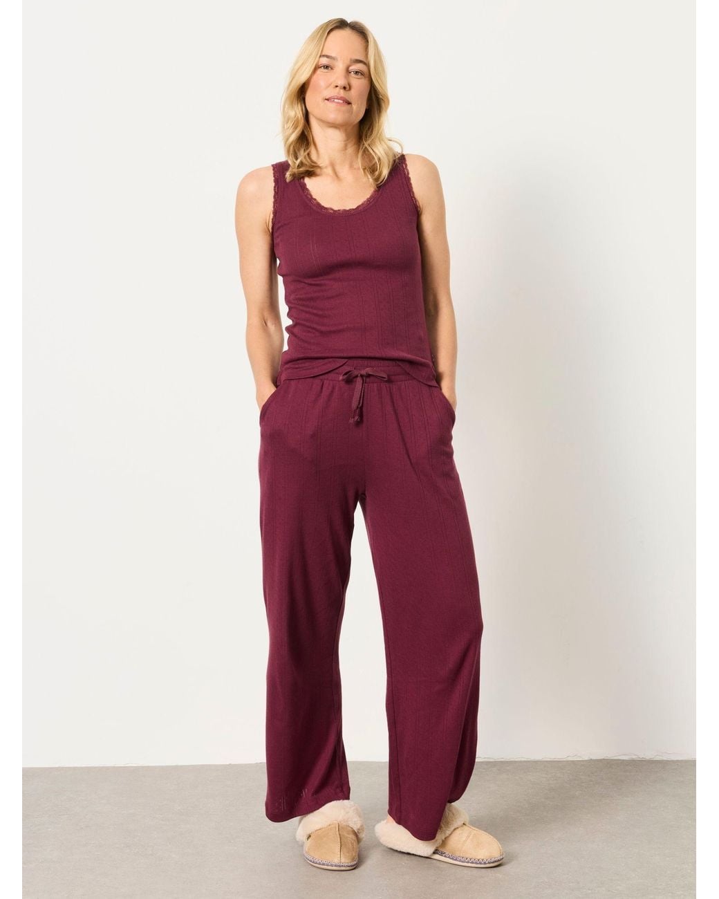 FatFace Red Lola Pointelle Wide Leg Trousers