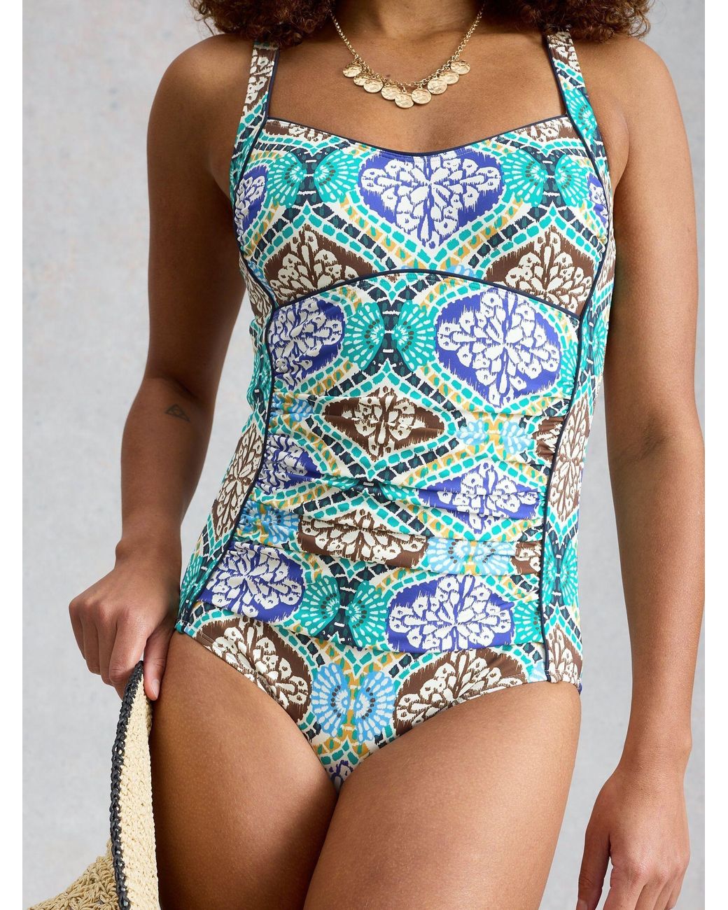 White Stuff Blue Splash Tummy Control Swimsuit