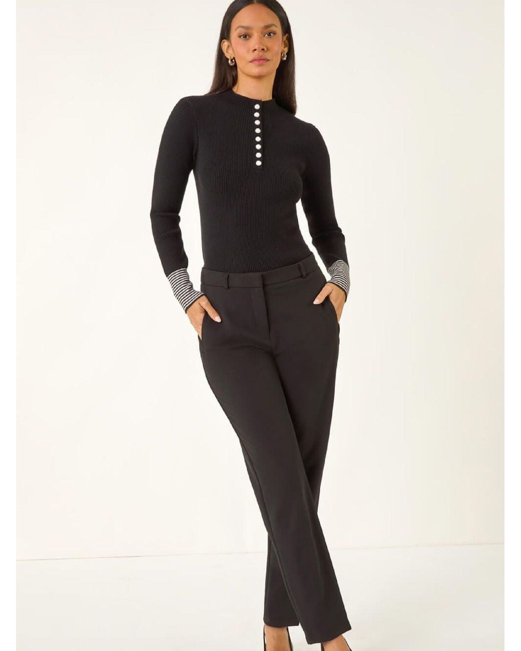Roman Black Buttoned Ribbed Knit Jumper