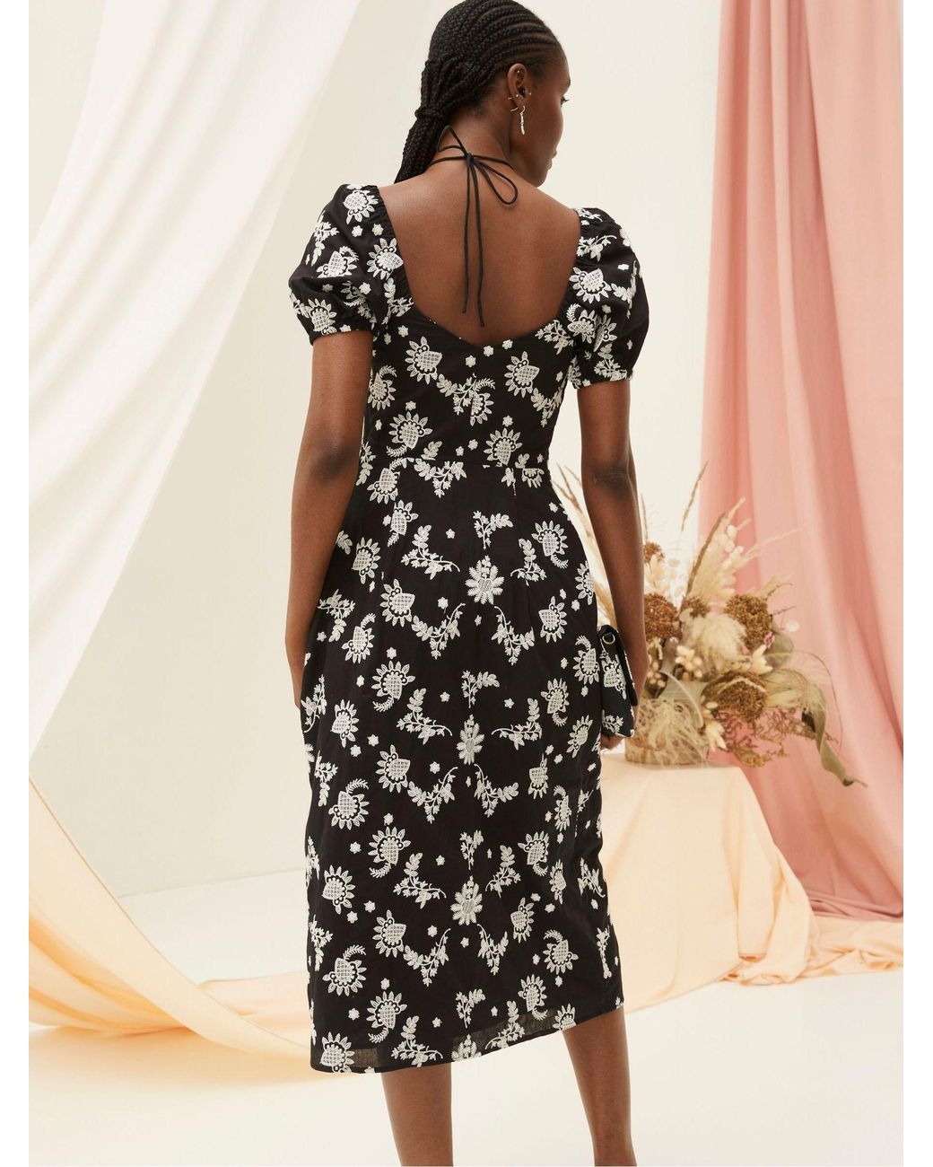 FatFace Natural Lotus Embroidered Midi Dress