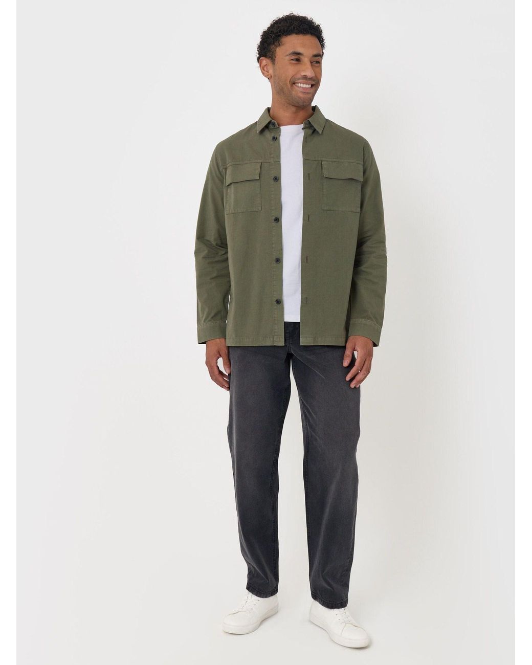 Threadbare Green Cotton Patch Pocket Shacket for men