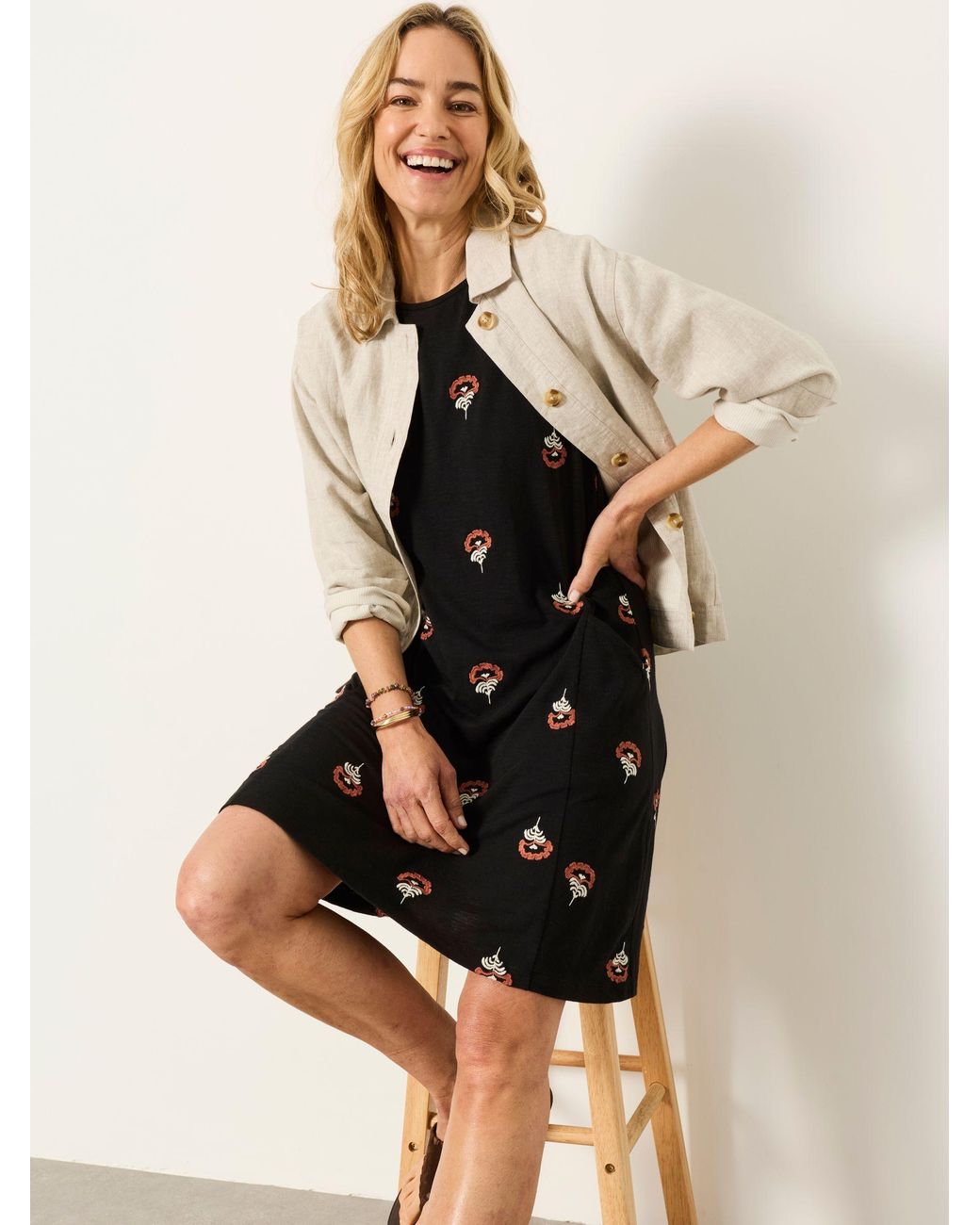 FatFace Black Fatface Simone Embroidered Petite Jersey Dress