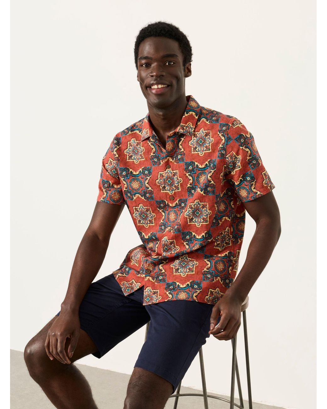 FatFace Red Short Sleeve Tile Print Shirt for men