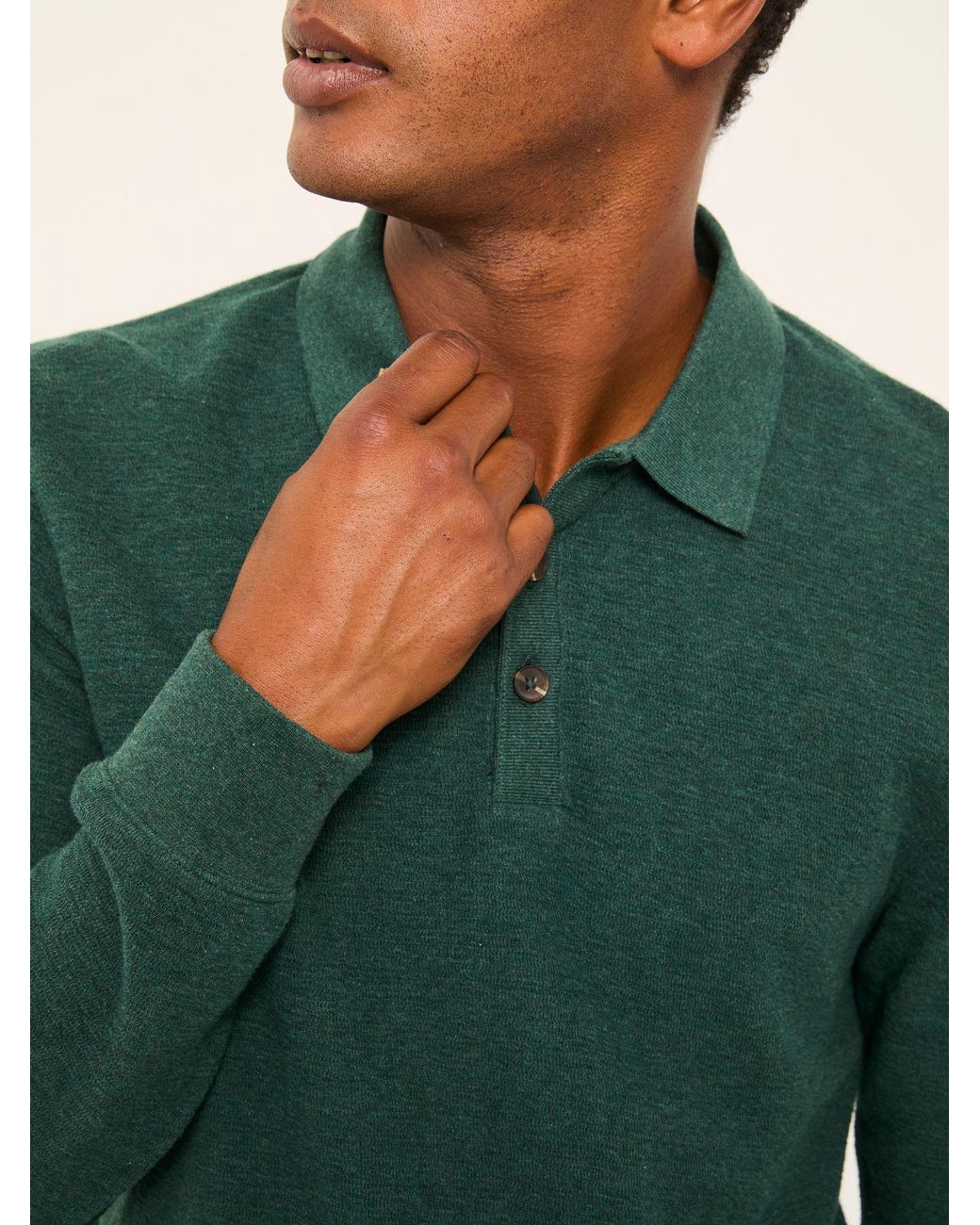 FatFace Green Shawford Long Sleeve Polo for men