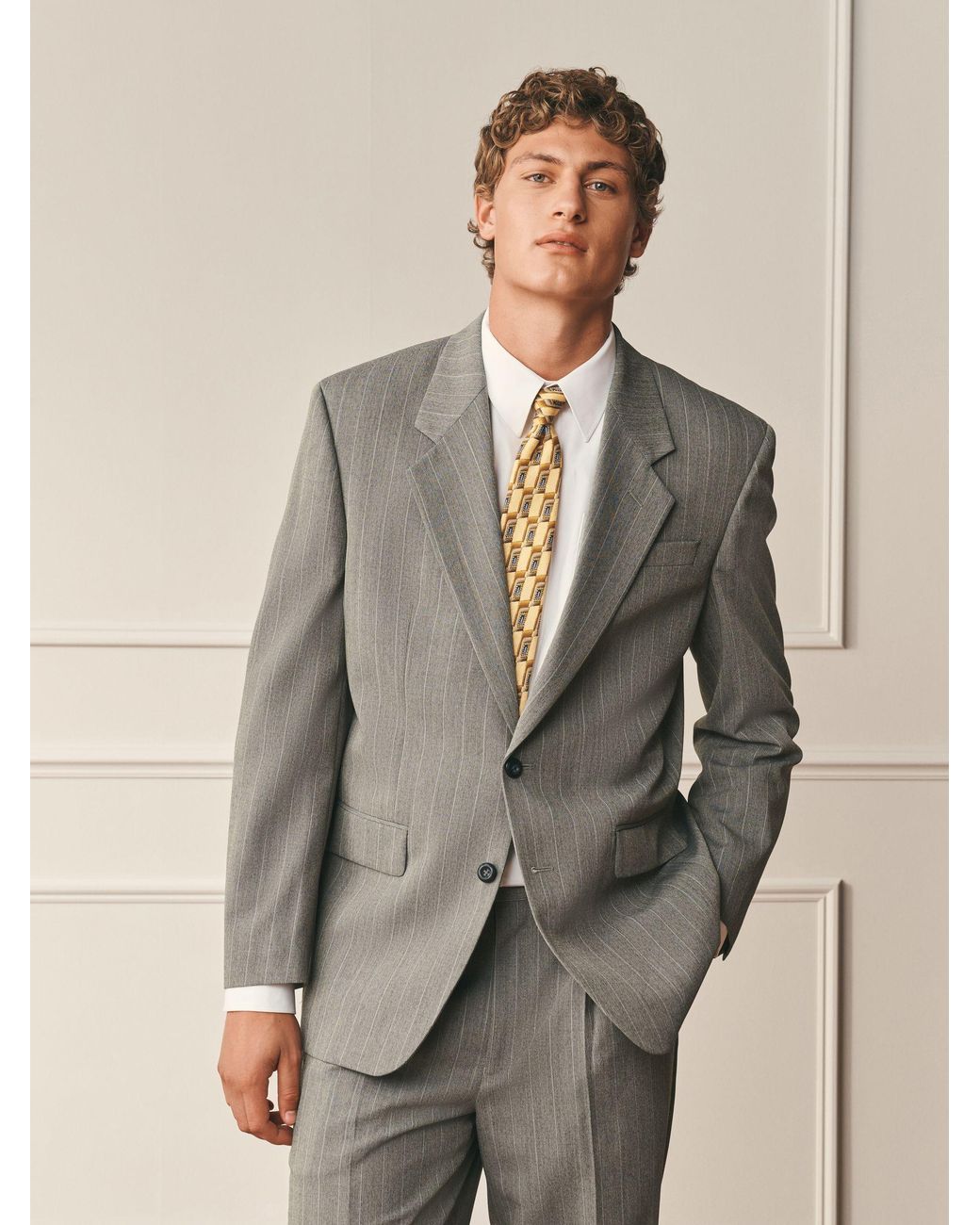 Next Gray Relaxed Fit Archive Striped Wool Blend Suit Jacket for men