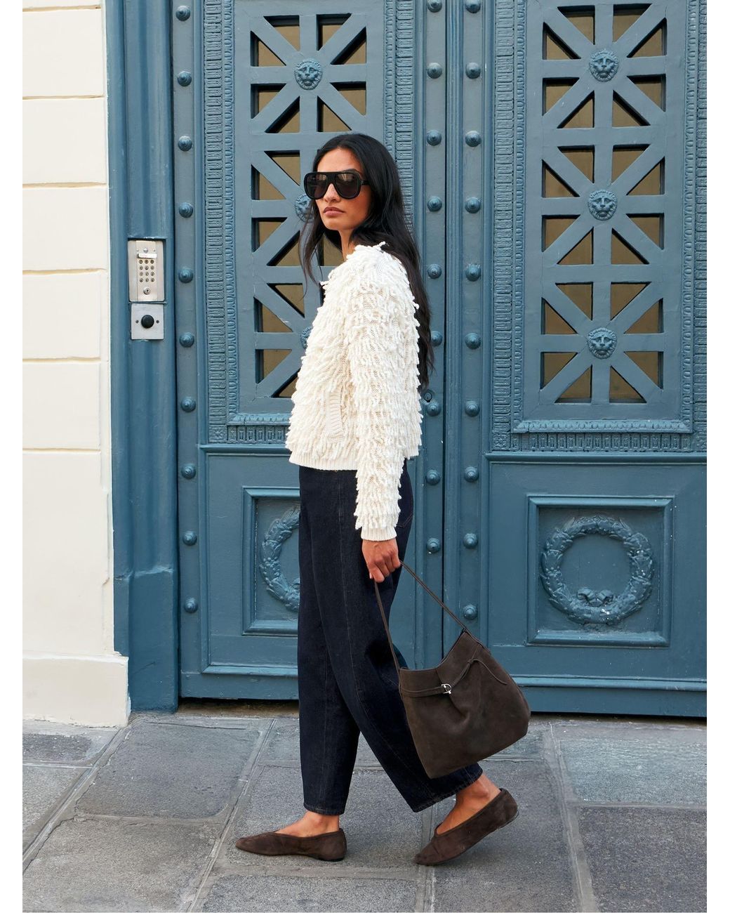Ro & Zo White Loop Knit Wool Blend Jacket