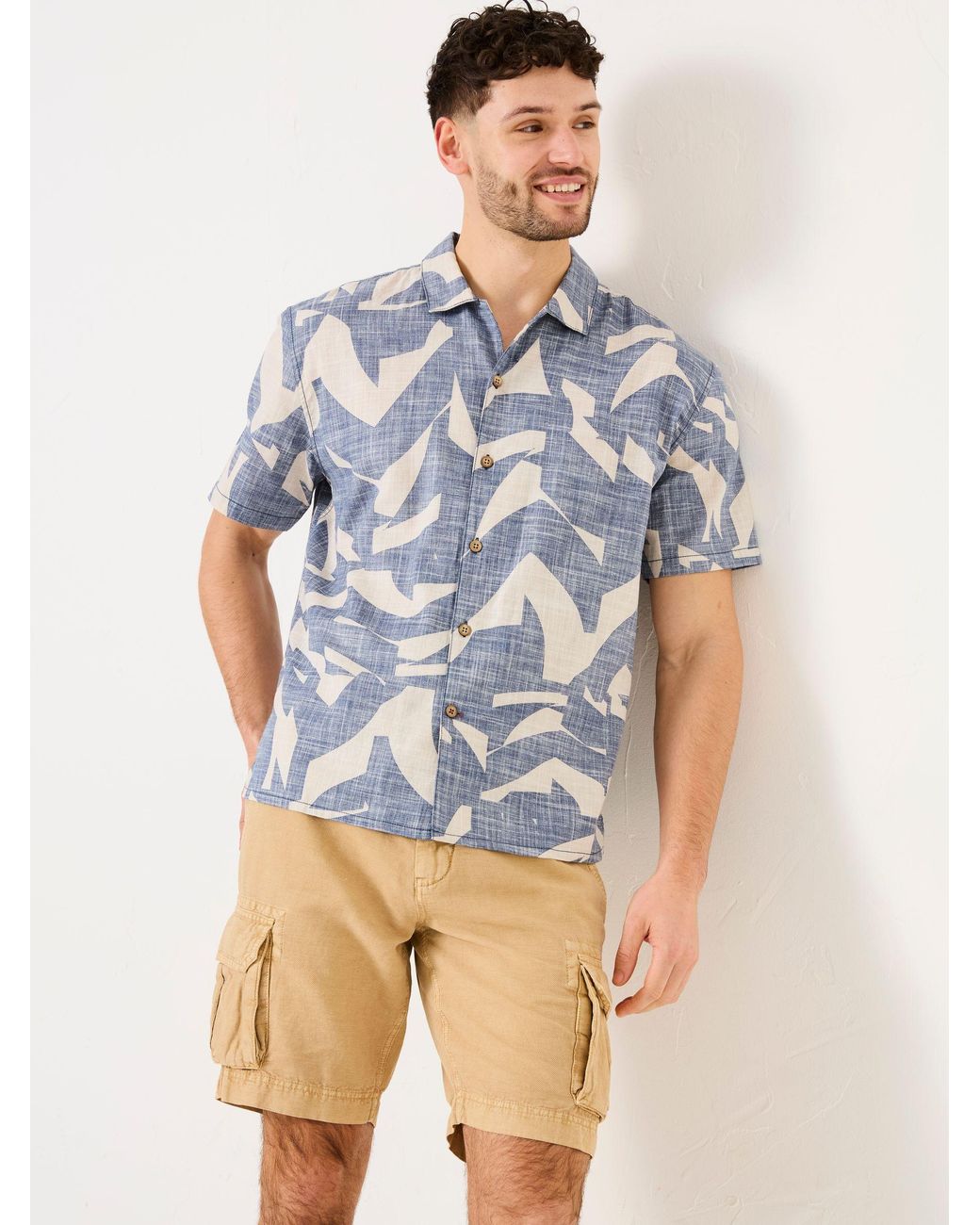 FatFace Blue Short Sleeve Relaxed Fit Art Print Shirt for men