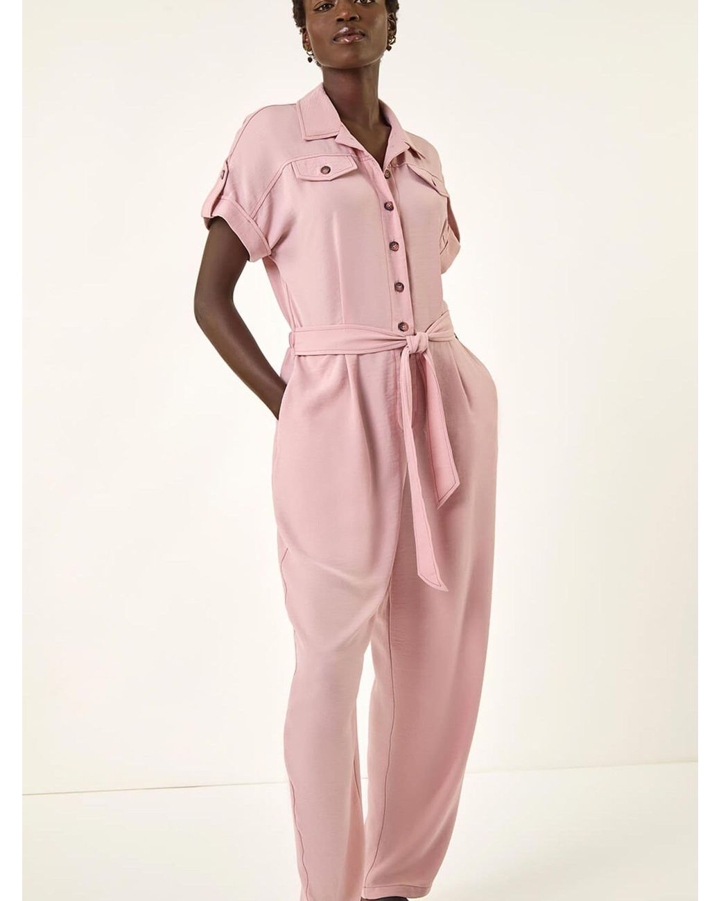 Roman Pink Utility Buttoned Jumpsuit