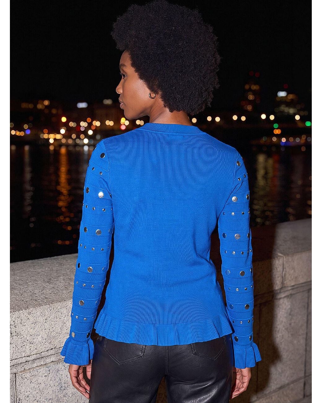 Roman Blue Stud Frill Knit Top