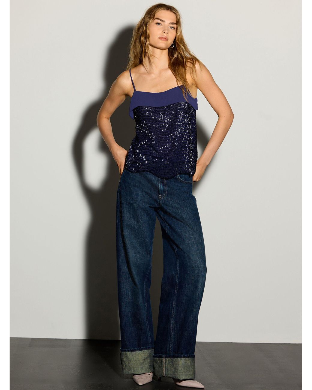 Next Blue Sleevless Embellished Cami Top