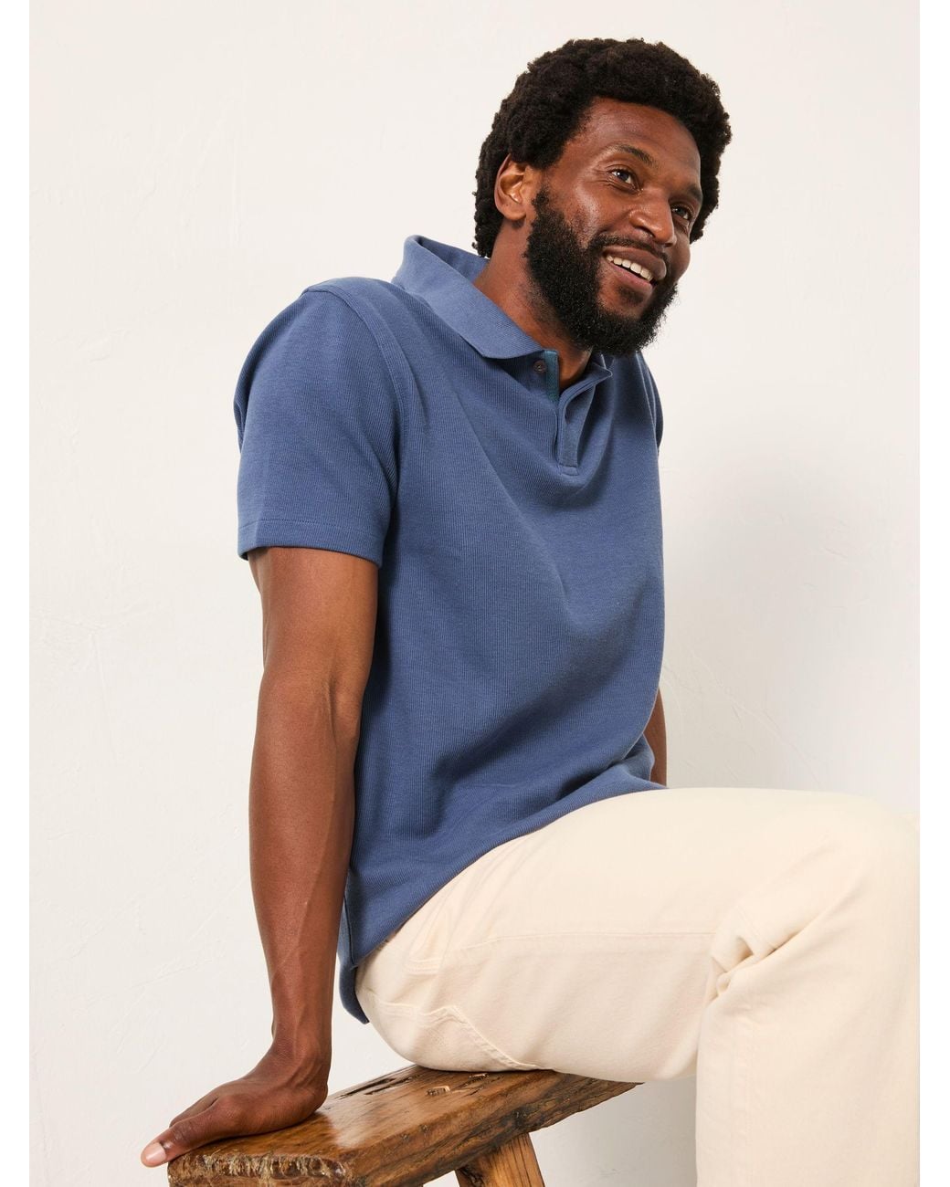 FatFace Blue Short Sleeve Ribbed Polo Ayr for men