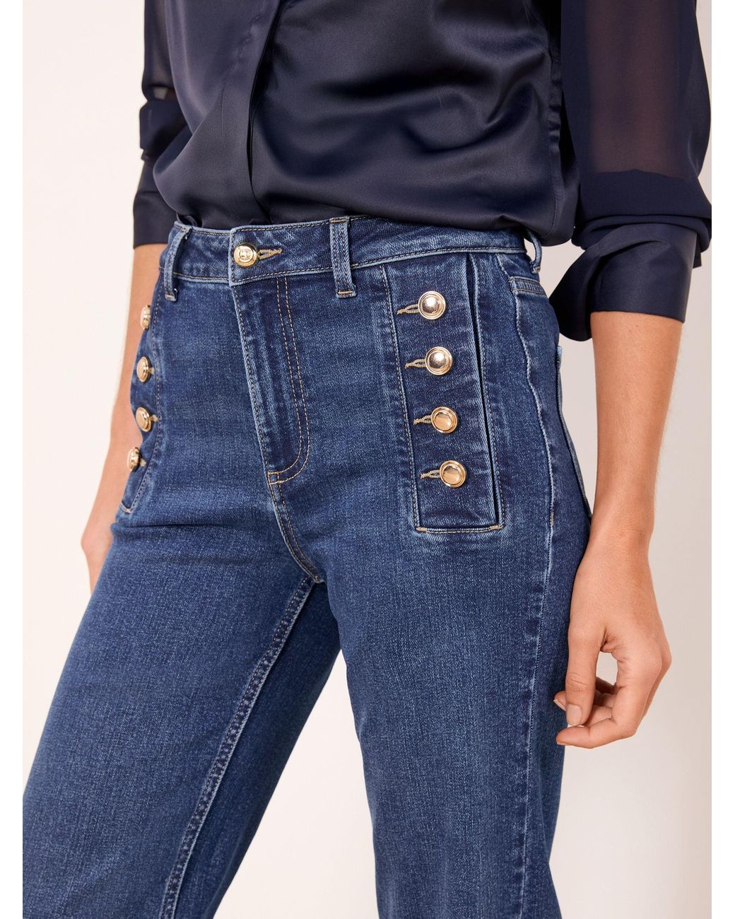Lipsy Blue Sailor Button Flared Leg Jeans