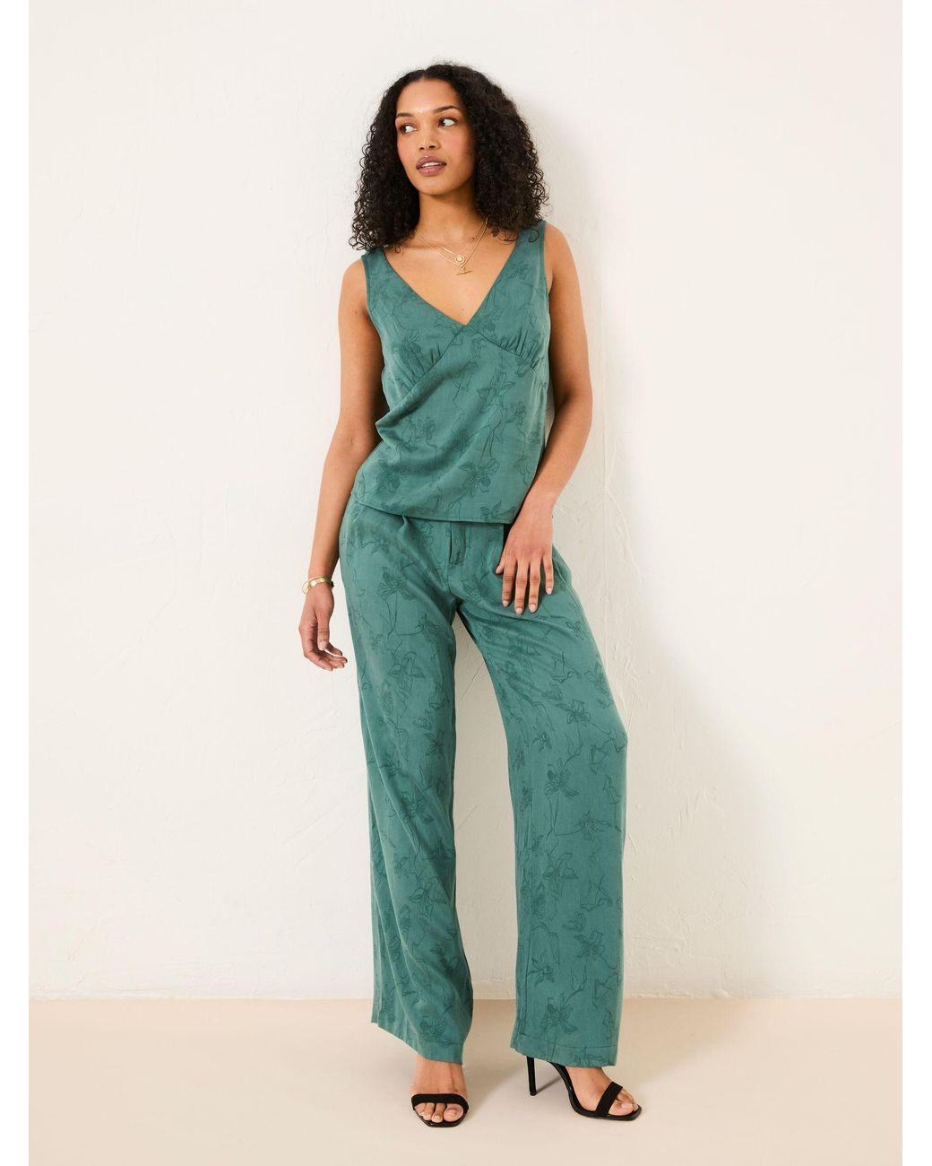 FatFace Green Kingston Printed Satin Trousers