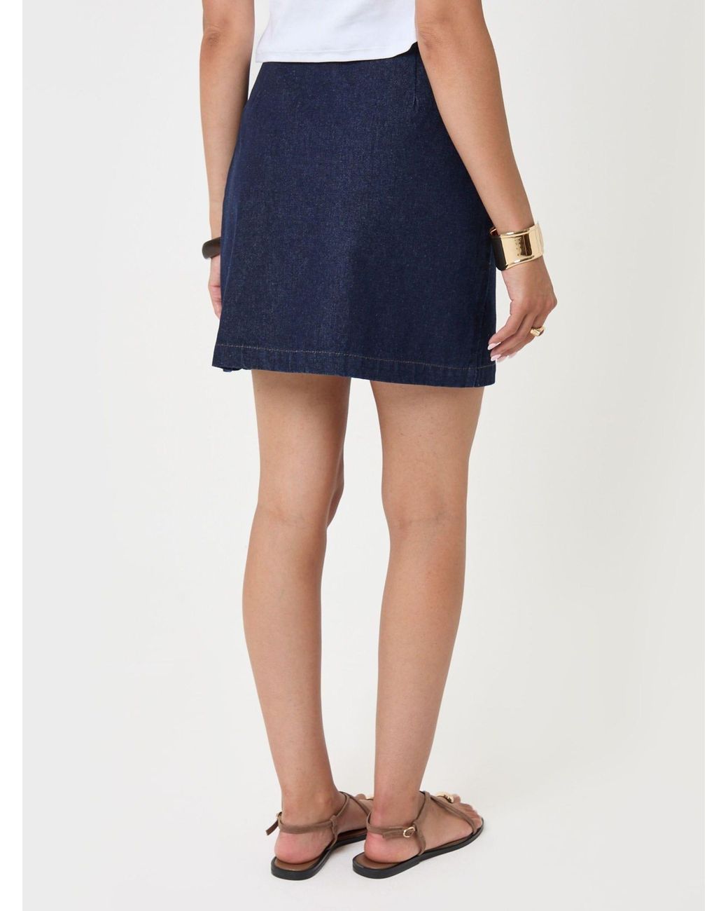 Threadbare Blue Pleated Denim Wrap Mini Skirt