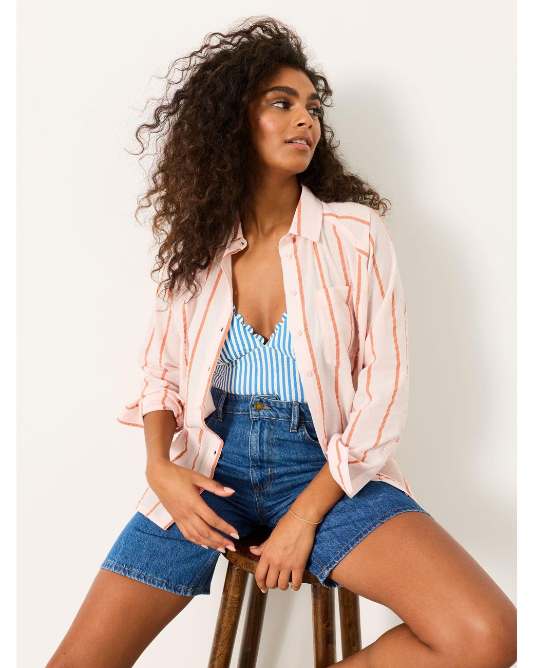 FatFace White Bessie Regular Stripe Shirt