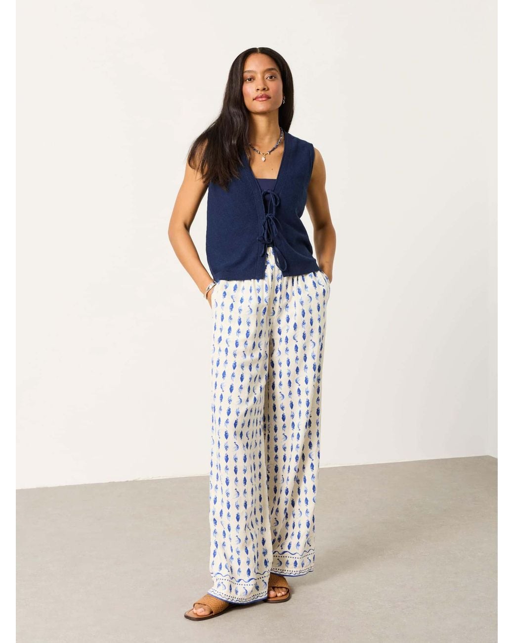 FatFace Blue Fia Tie Front Knitted Vest