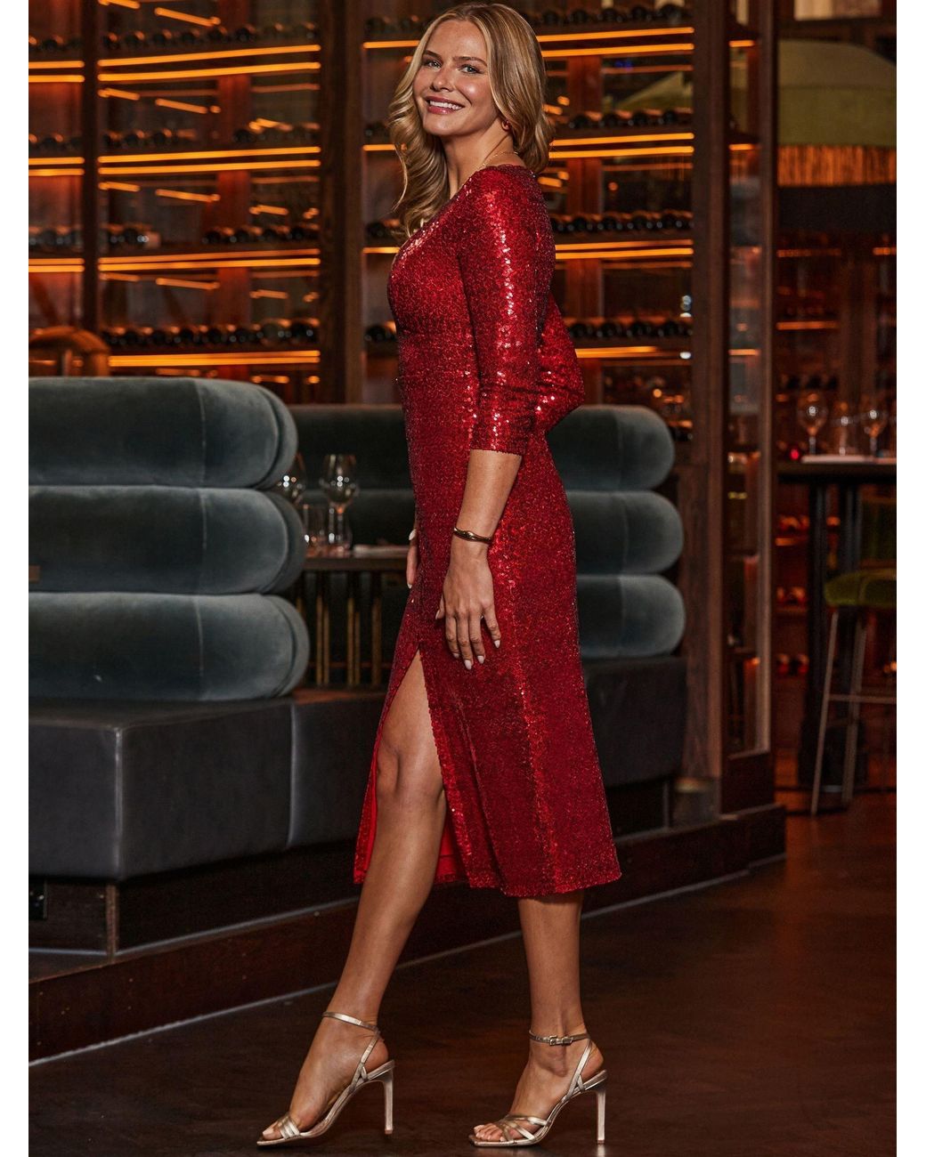 Sosandar Sequin Structured Shoulder Dress