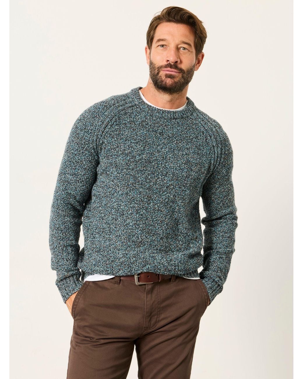 FatFace Green Penton Crew Neck Jumper for men