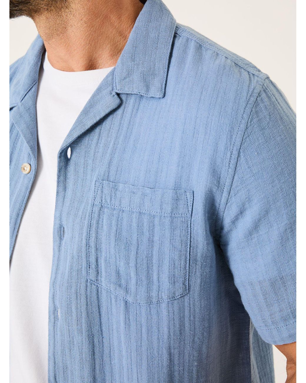 FatFace Blue Bugle Short Sleeve Linen Cotton Shirt for men