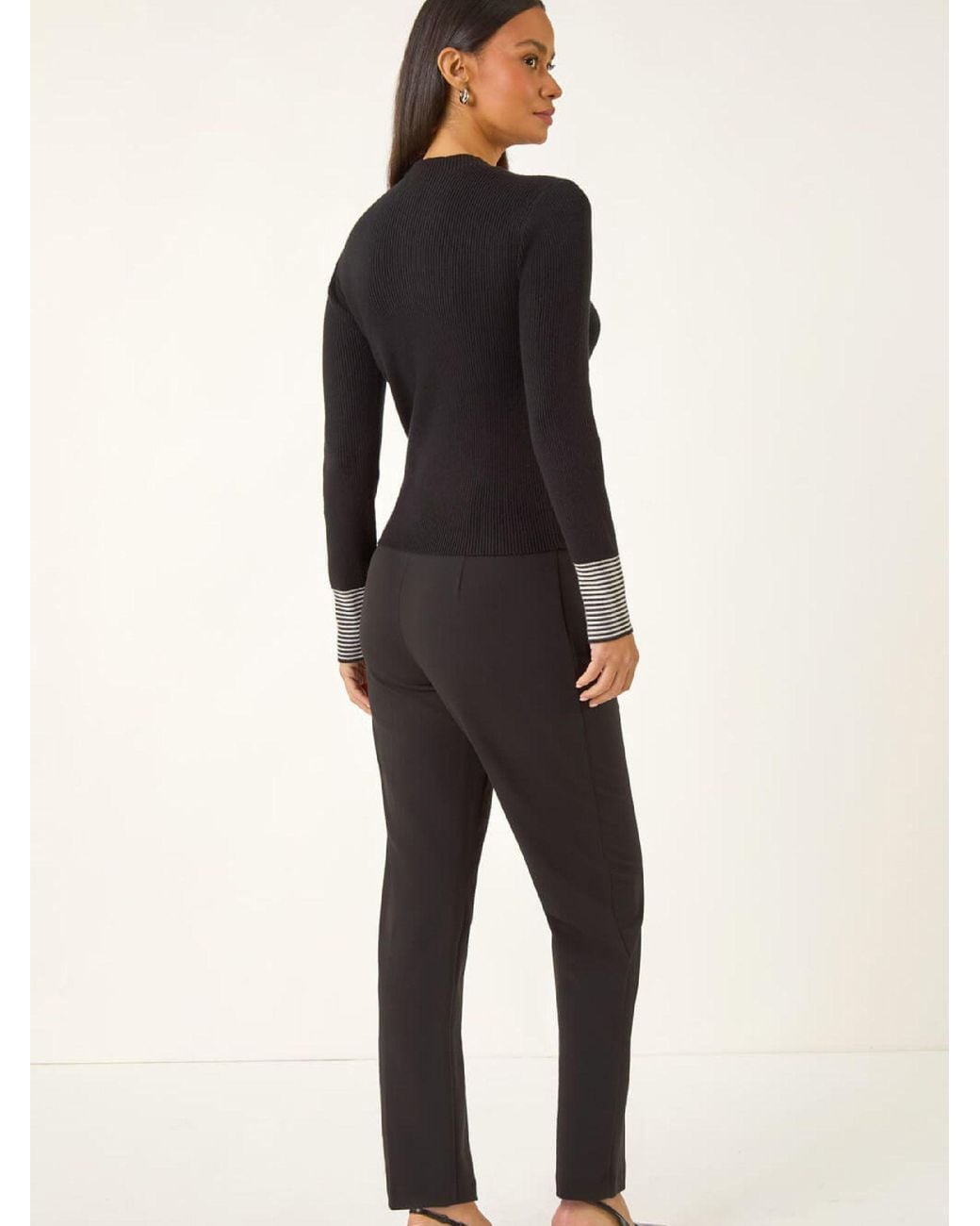 Roman Black Buttoned Ribbed Knit Jumper