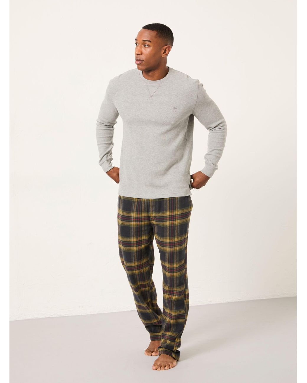 FatFace Gray Waffle Crew Neck Pyjama Top for men