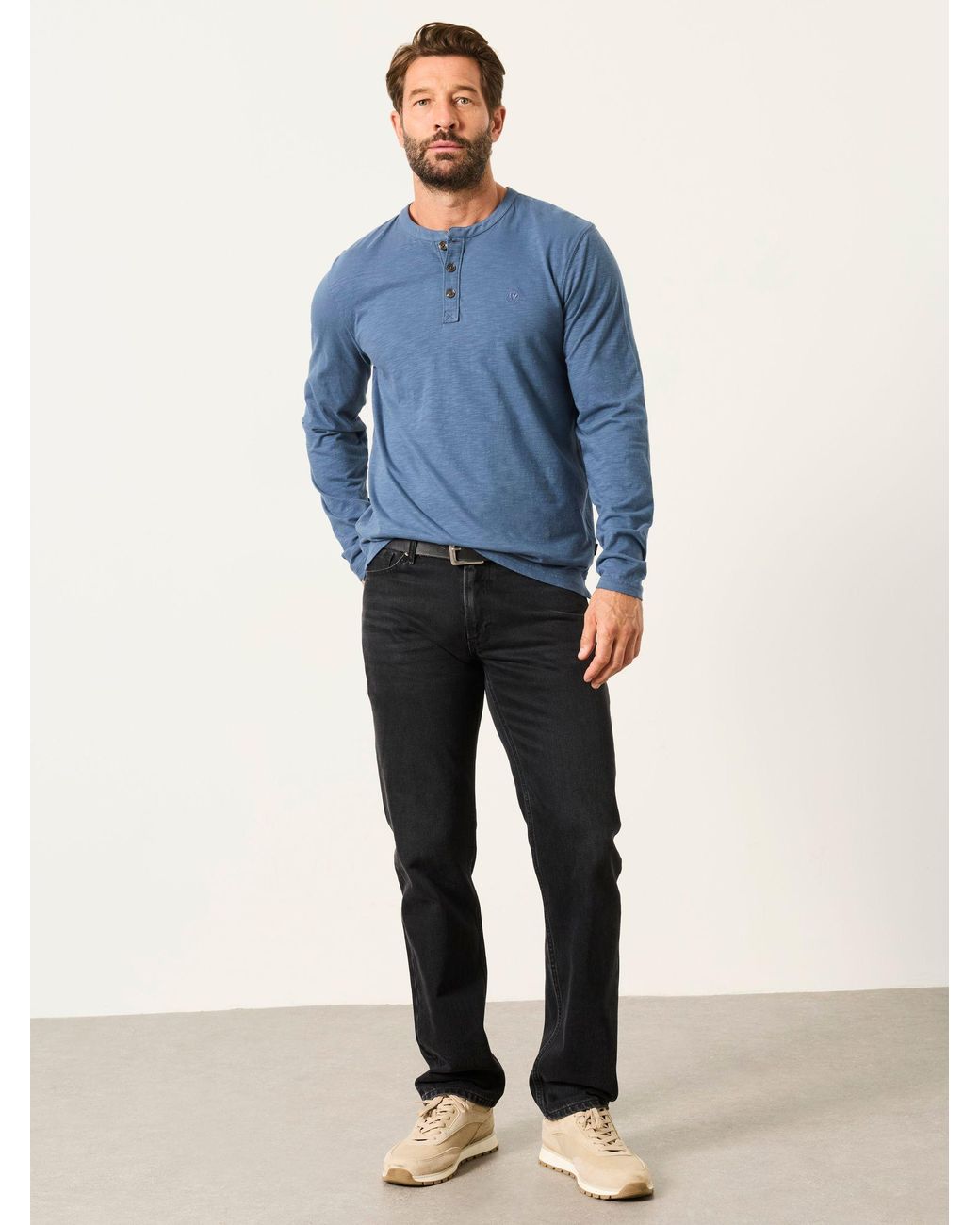 FatFace Blue Woodside Long Sleeve Henley Top for men