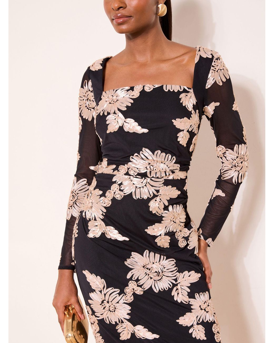 Lipsy Square Neck Floral Long Sleeve Bodycon Mesh Midi Dress in Natural | Lyst Lipsy Square Neck Floral Long Sleeve Bodycon Mesh Midi Dress in Natural | Lyst
