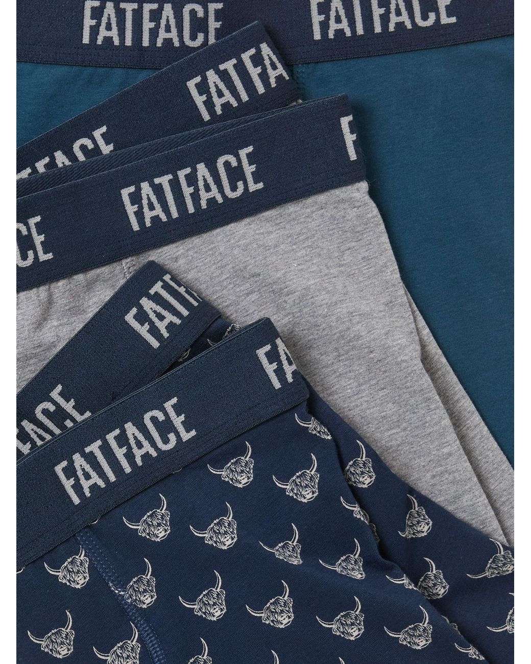 FatFace Blue 3 Pack Highland Cow Boxers for men