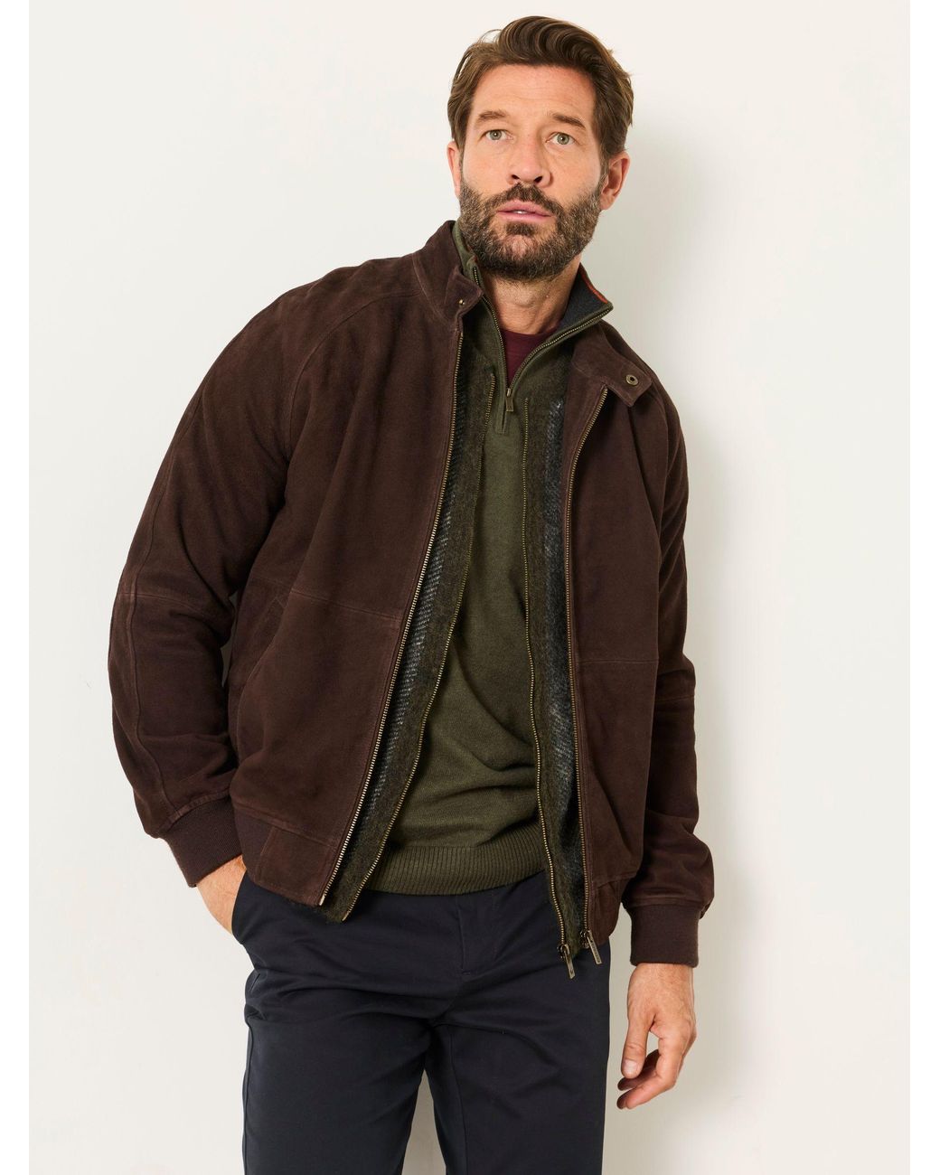 FatFace Brown Fatface Chocolate 100% Suede Bomber Jacket for men