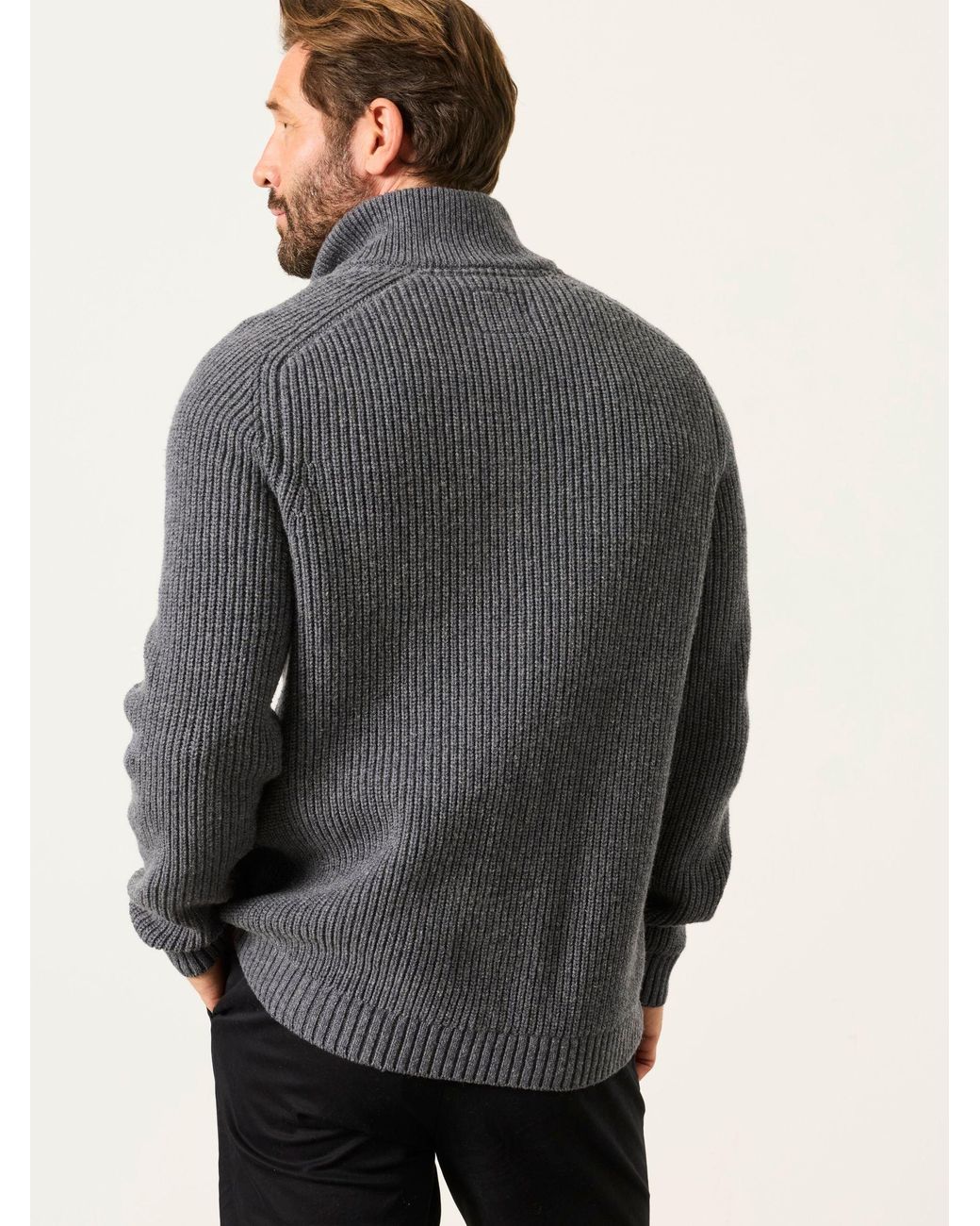 FatFace Gray Ember Quarter Zip Knitted Jumper for men