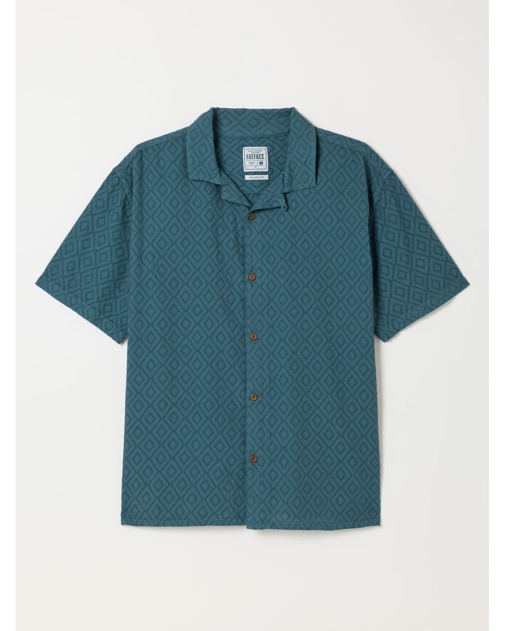 FatFace Blue Short Sleeve Relaxed Fit Garment Dye Geo Textured Shirt for men