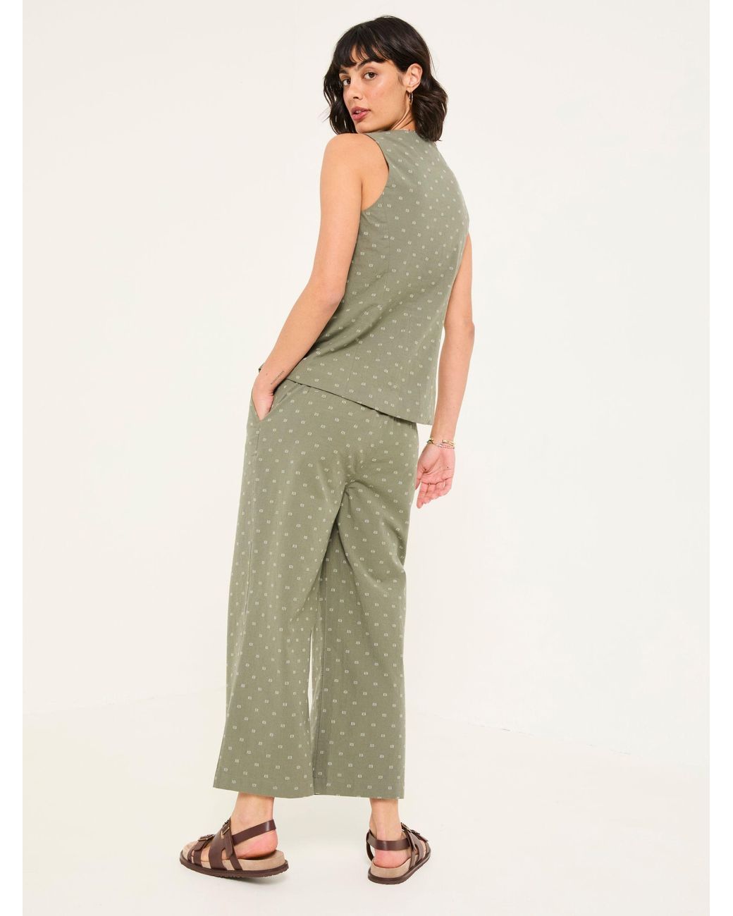 FatFace Natural Nina Embroidered Cropped Trousers