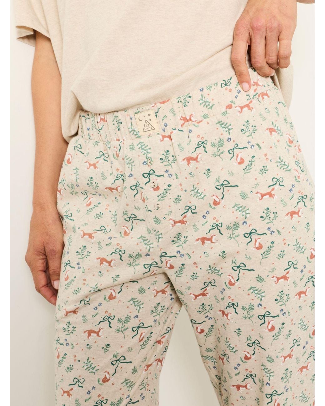 FatFace Natural Fox Print Cuffed Pyjama Bottoms