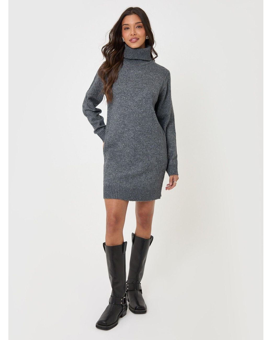 Threadbare Gray Turtle Neck Mini Jumper Dress