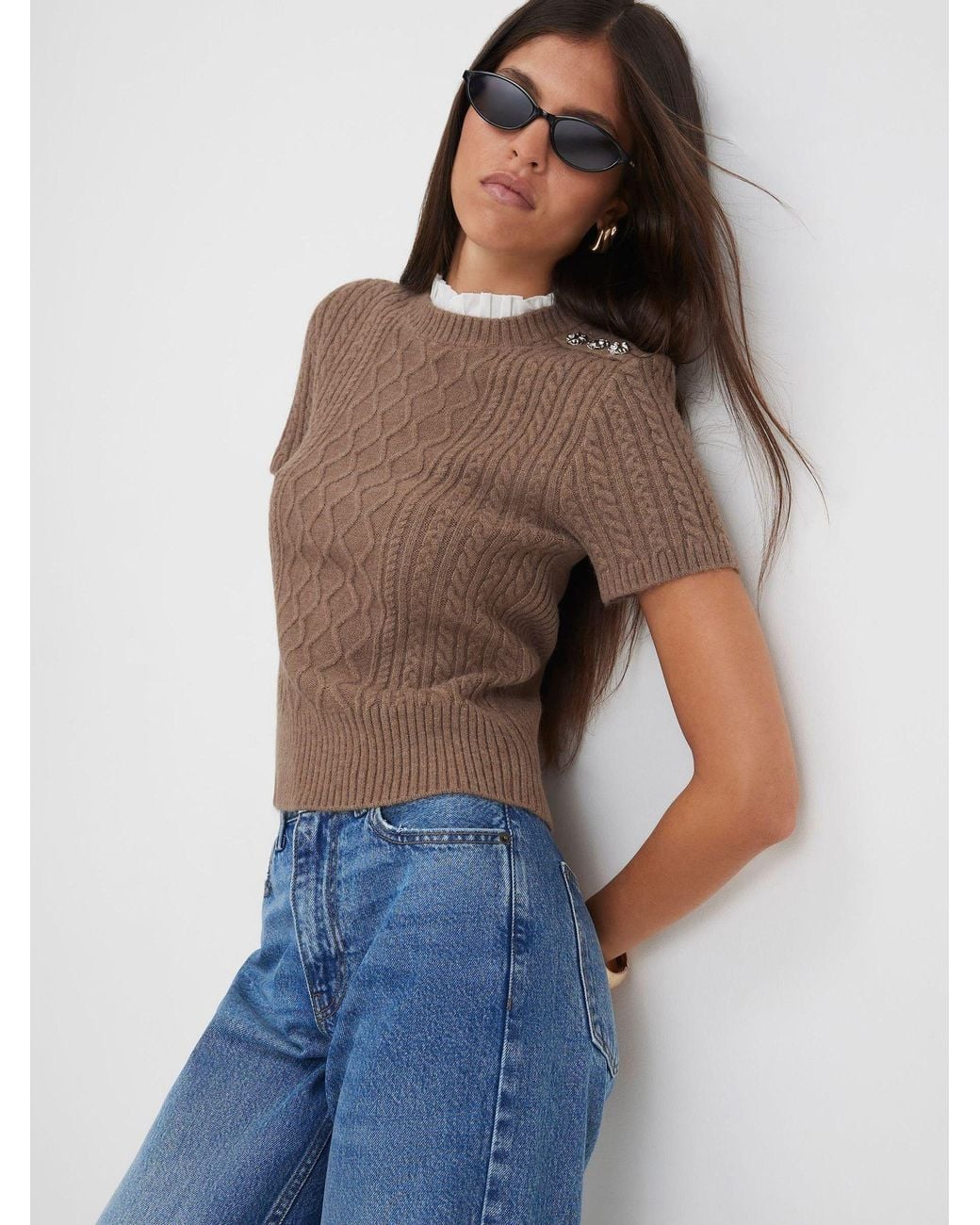 River Island Blue Cable Knit Collared Top