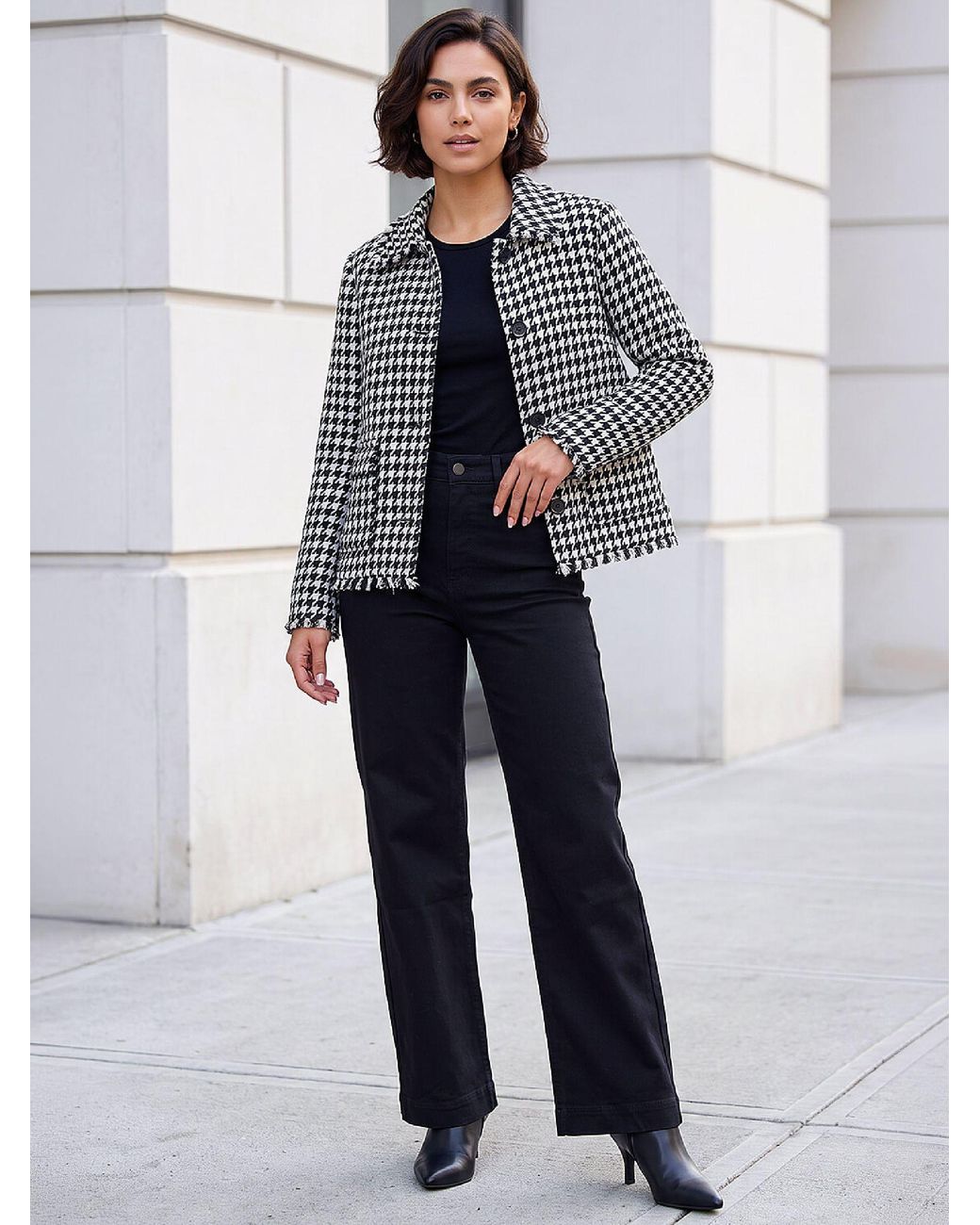 Roman White Dogtooth Frayed Jacket