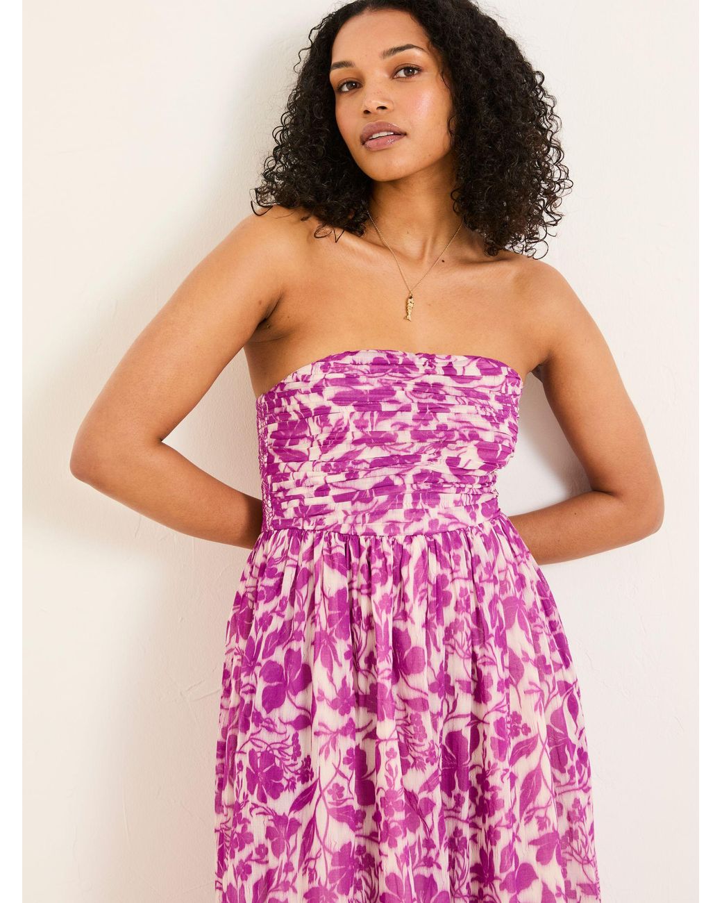 FatFace Pink Flora Strapless Printed Floral Dress