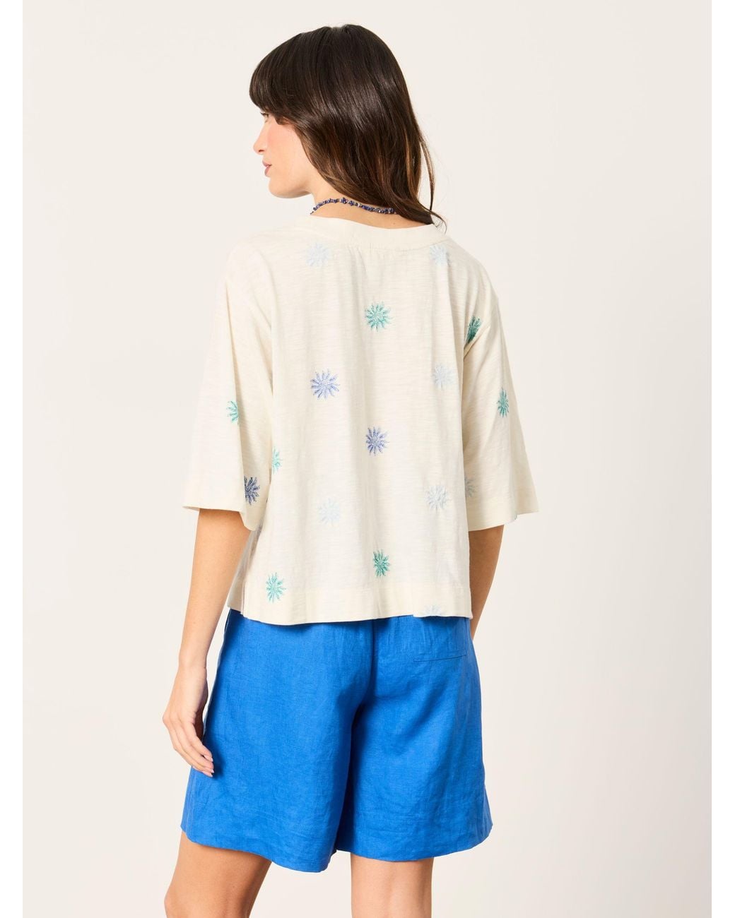 FatFace White Kate Sun Embroidered T Shirt