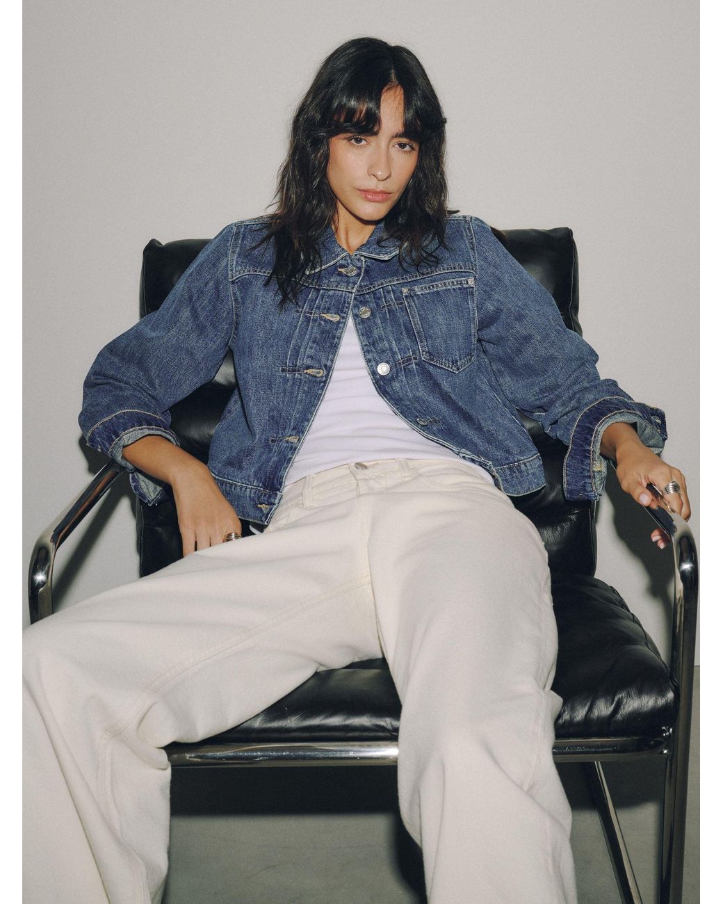 Next Blue Dark Pleated Denim Trucker Jacket